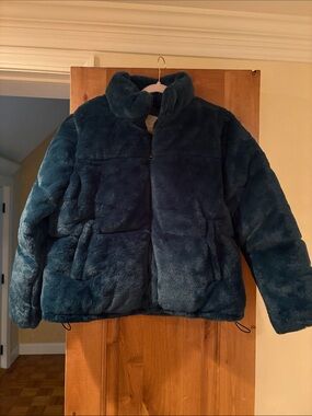Plush Teal/Green Faux Fur Puffer Jacket